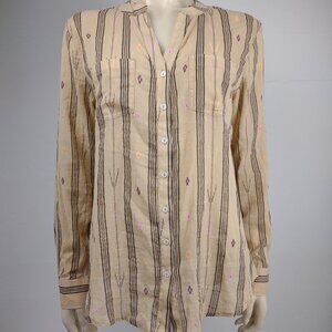 Carve Designs tan beige Southwestern print button front top blouse ladies Medium